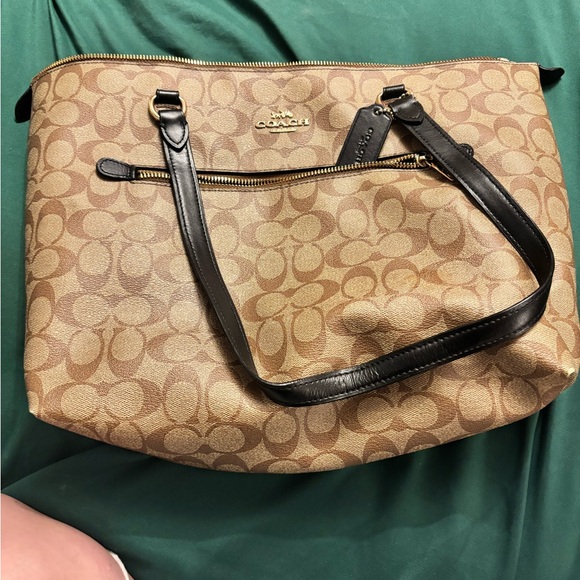 Coach Tan and Black Signature Tote - Picture 1 of 2
